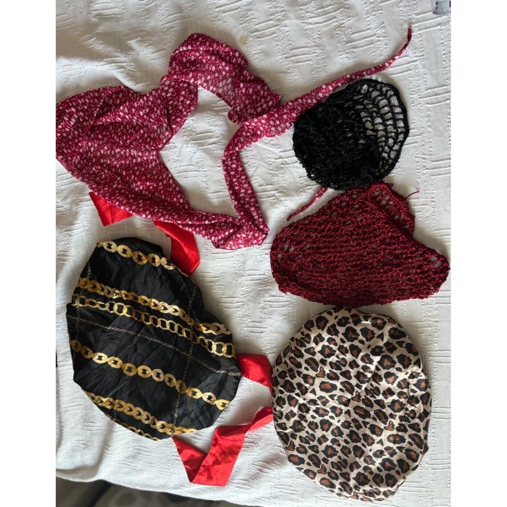 Set‎ Of 5 Hair Bonnets & Bands With Various Prints